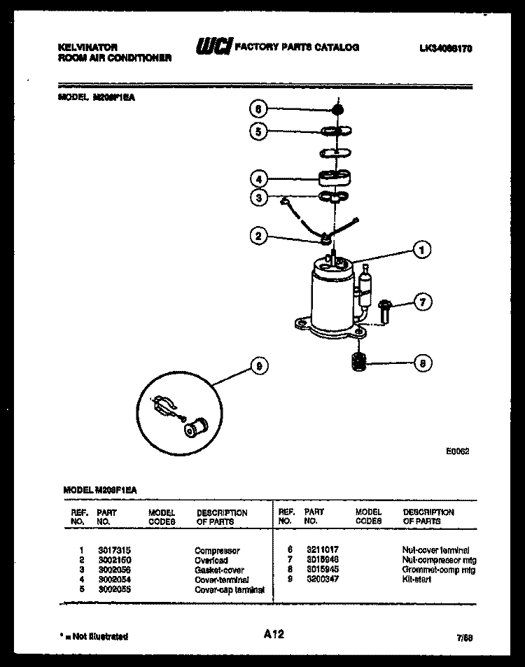 COMPRESSOR Diagram and Parts List for M208F1EA  Kelvinator Air Conditioner