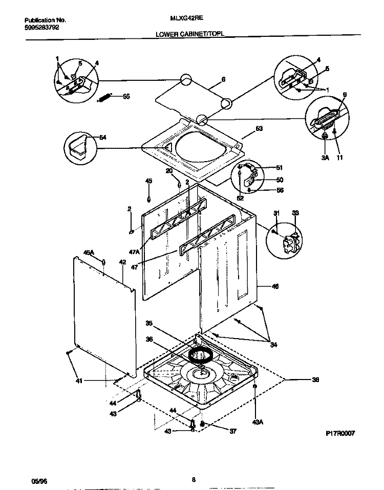LOWER CABINET / TOP Diagram and Parts List for MLXG42REW0  Frigidaire Washer Dryer Combo