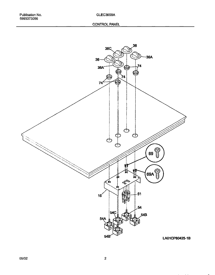 CONTROL PANEL Diagram and Parts List for GLEC36S8ABC  Frigidaire Cooktop