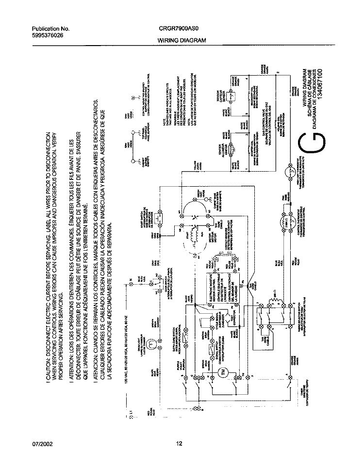 134067100 WIRING DIAGRAM Diagram and Parts List for CRGR7900AS0  Frigidaire Dryer