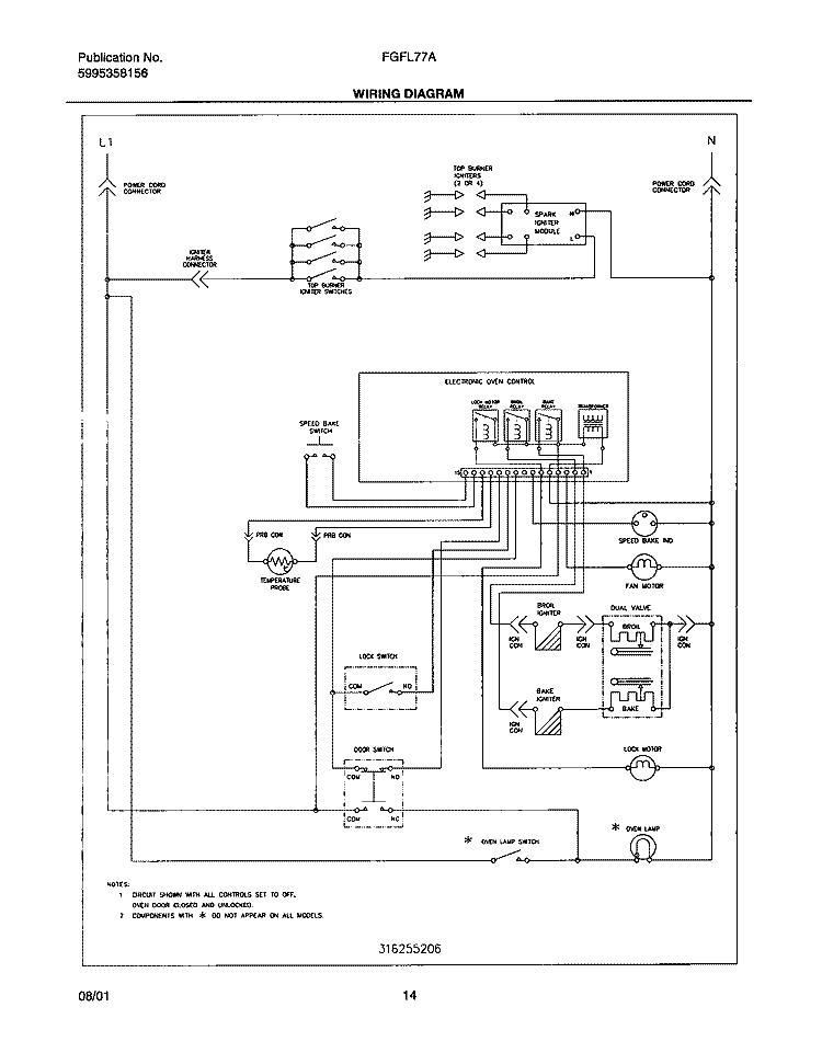 WIRING DIAGRAM Diagram and Parts List for FGFL77ABB  Frigidaire Range