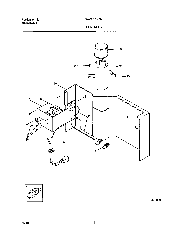 CONTROLS Diagram and Parts List for WAC053K7A1  Westinghouse Air Conditioner
