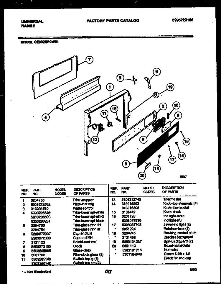 BACKGUARD Diagram and Parts List for CE302BP2WW01  Frigidaire Range