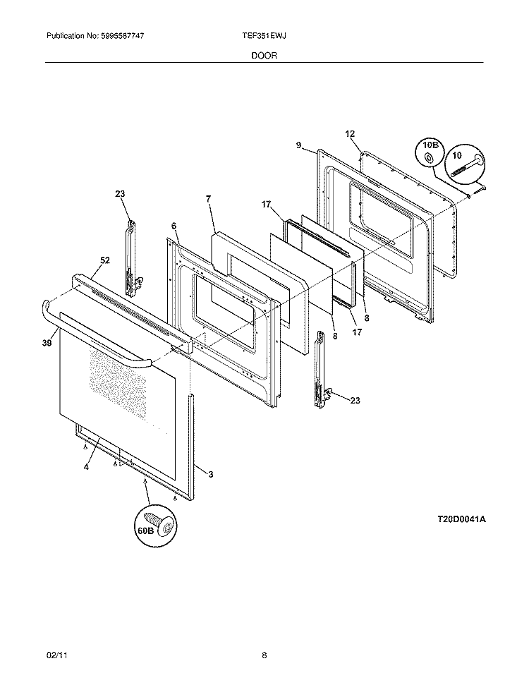 DOOR Diagram and Parts List for TEF351EWJ  Tappan Range