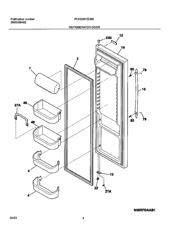 REFRIGERATOR DOOR Diagram and Parts List for PLHS267ZCB0  Frigidaire Refrigerator