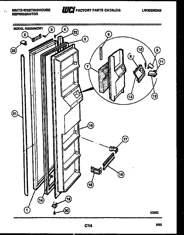 FREEZER DOOR PARTS Diagram and Parts List for RS249MCD1  Frigidaire Refrigerator
