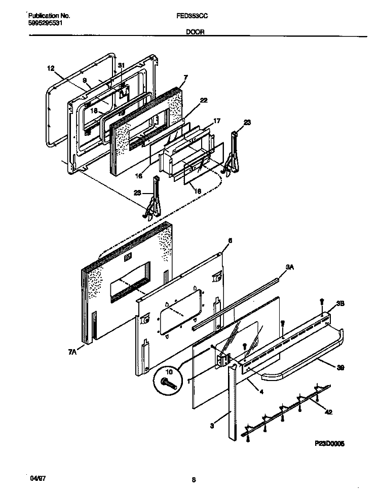 DOOR Diagram and Parts List for FED353CCWC  Frigidaire Range