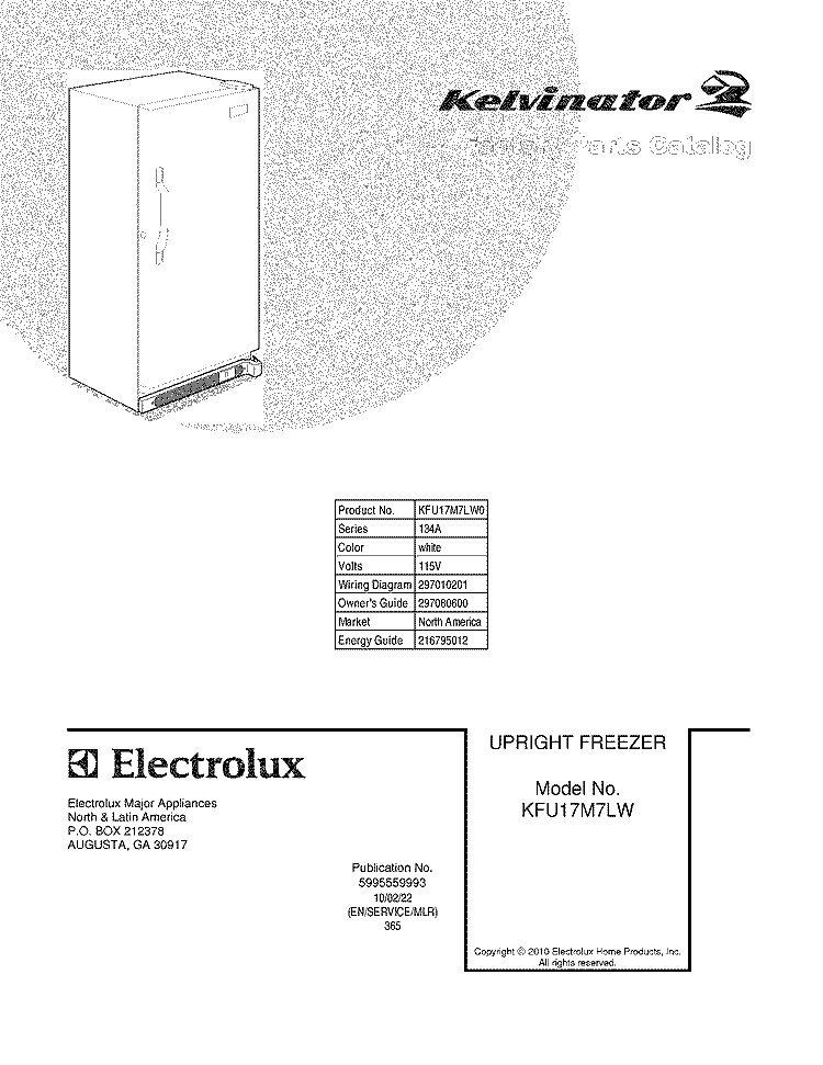 COVER Diagram and Parts List for KFU17M7LW0  Kelvinator Freezer