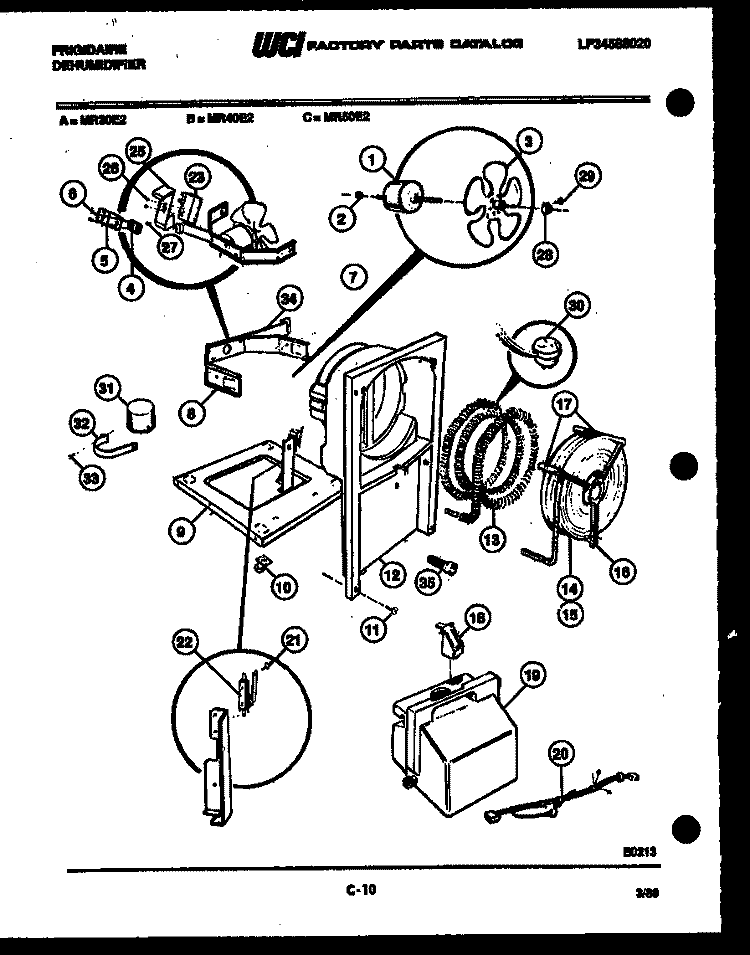 AIR, WATER AND CONDENSING PARTS Diagram and Parts List for MR50E2  Frigidaire Dehumidifier