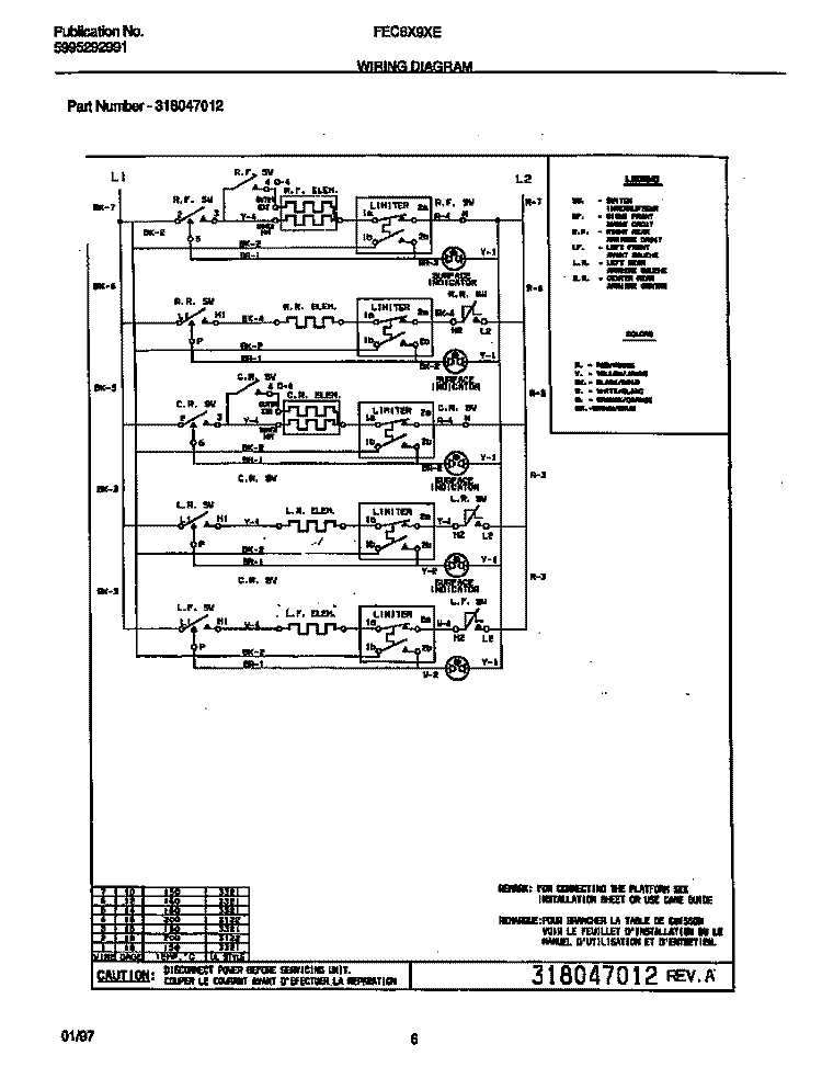 WIRING DIAGRAM Diagram and Parts List for FEC6X9XESB  Frigidaire Cooktop