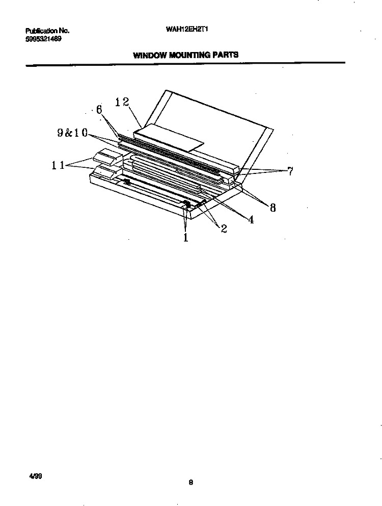 MOUNTING PARTS Diagram and Parts List for WAH12EH2T1  Frigidaire Air Conditioner