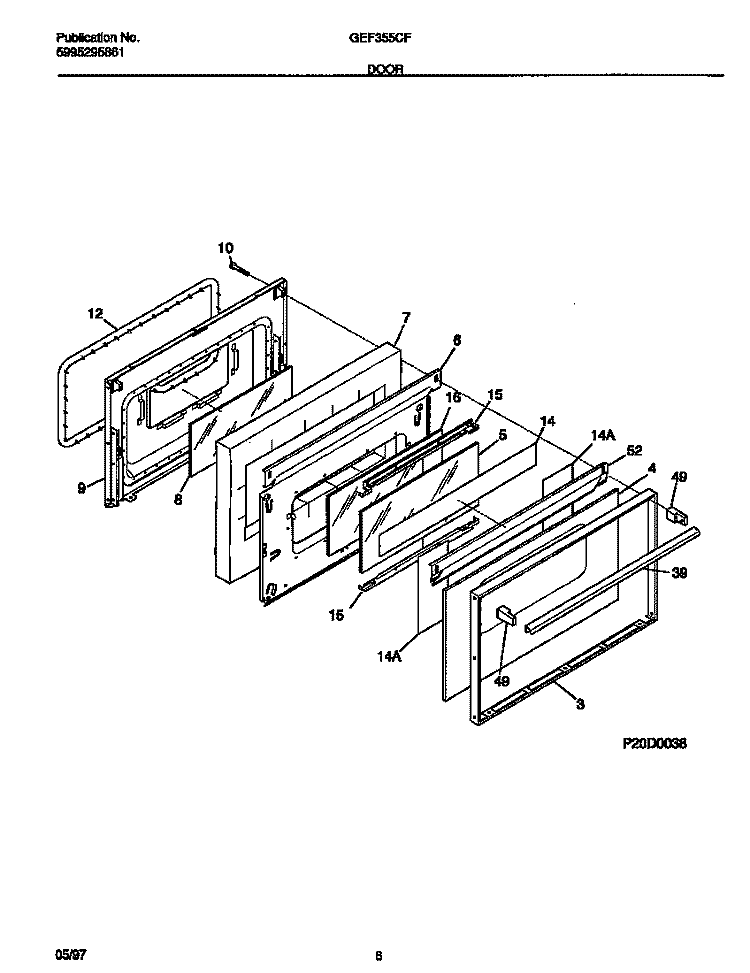 DOOR Diagram and Parts List for GEF355CFSA  Gibson Range