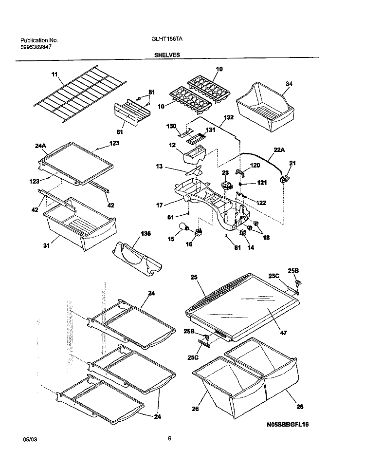 SHELVES Diagram and Parts List for GLHT186TAW8  Frigidaire Refrigerator