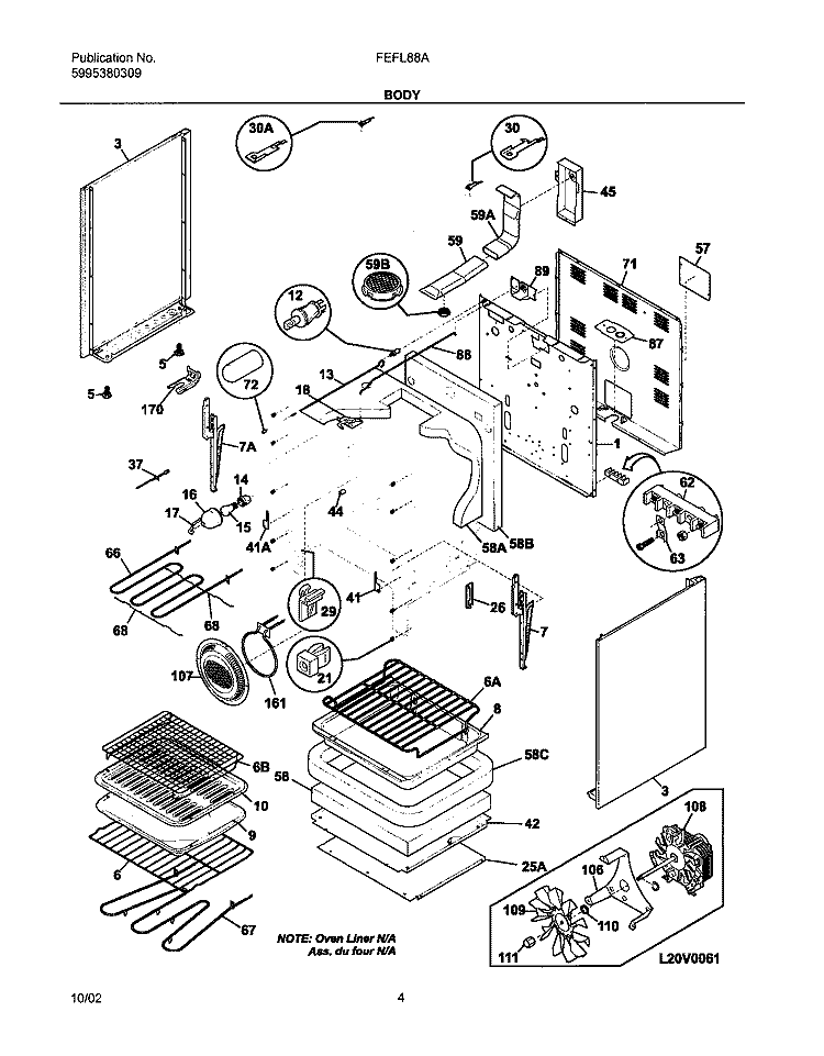 BODY Diagram and Parts List for FEFL88ASB  Frigidaire Range