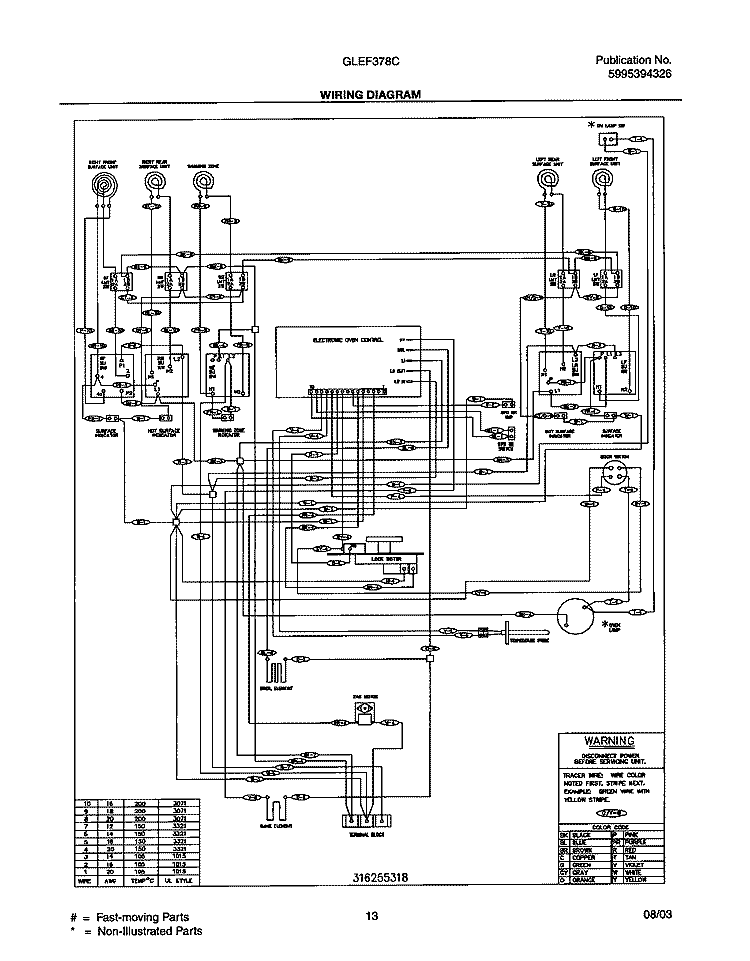 WIRING DIAGRAM Diagram and Parts List for GLEF378CQB  Frigidaire Range