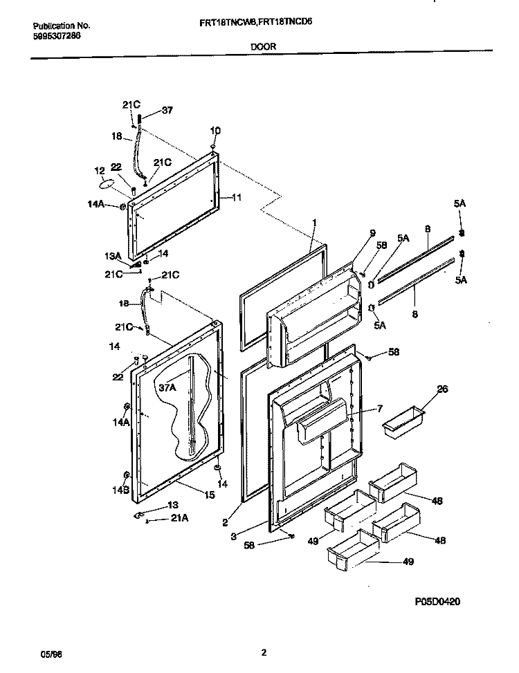DOORS Diagram and Parts List for FRT18TNCD6  Frigidaire Refrigerator
