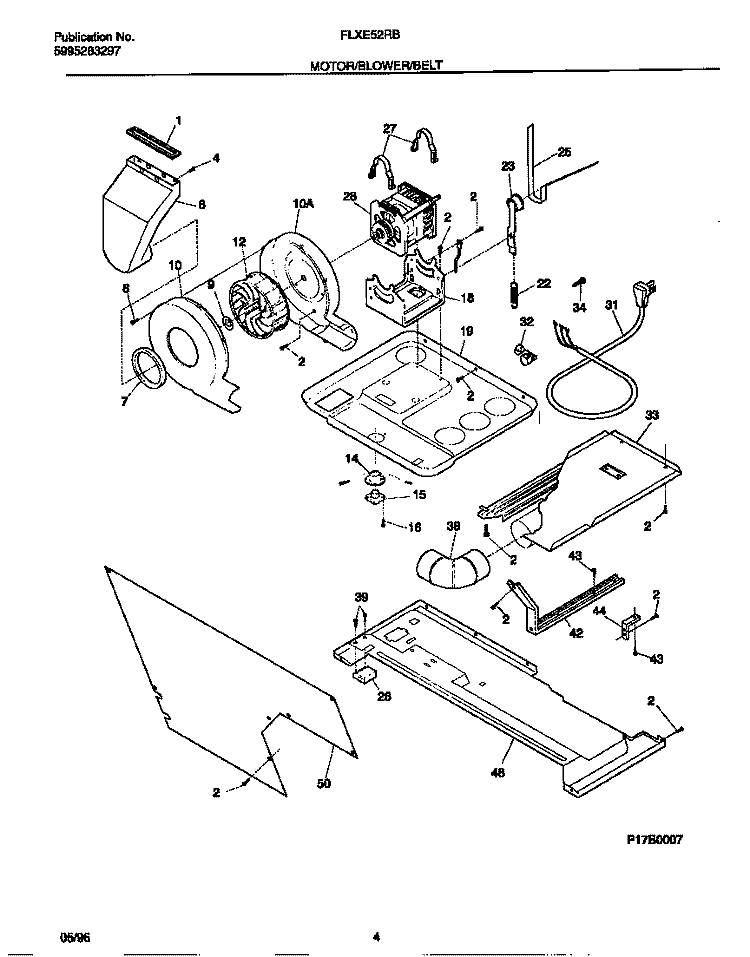 MOTOR / BLOWER / BELT Diagram and Parts List for FLXE52RBT2  Frigidaire Washer Dryer Combo