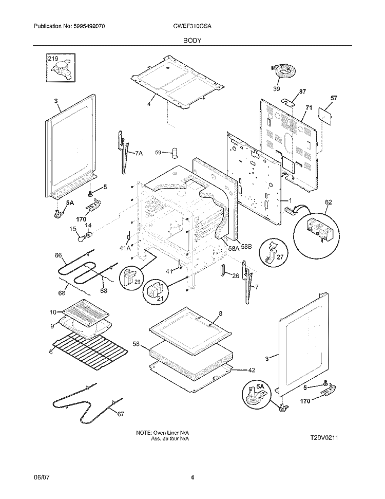BODY Diagram and Parts List for CWEF310GSA  Crosley Range