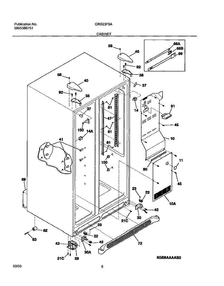 CABINET Diagram and Parts List for GRS23F5AW6  Gibson Refrigerator