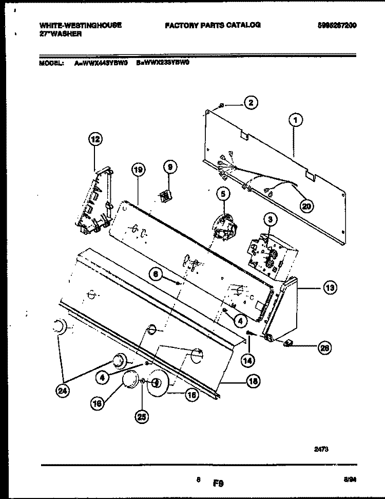 CONSOLE AND CONTROL PARTS Diagram and Parts List for WWX233YBD0  Frigidaire Washer