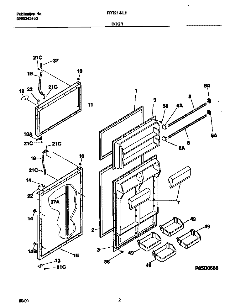 DOOR Diagram and Parts List for FRT21INLHB4  Frigidaire Refrigerator