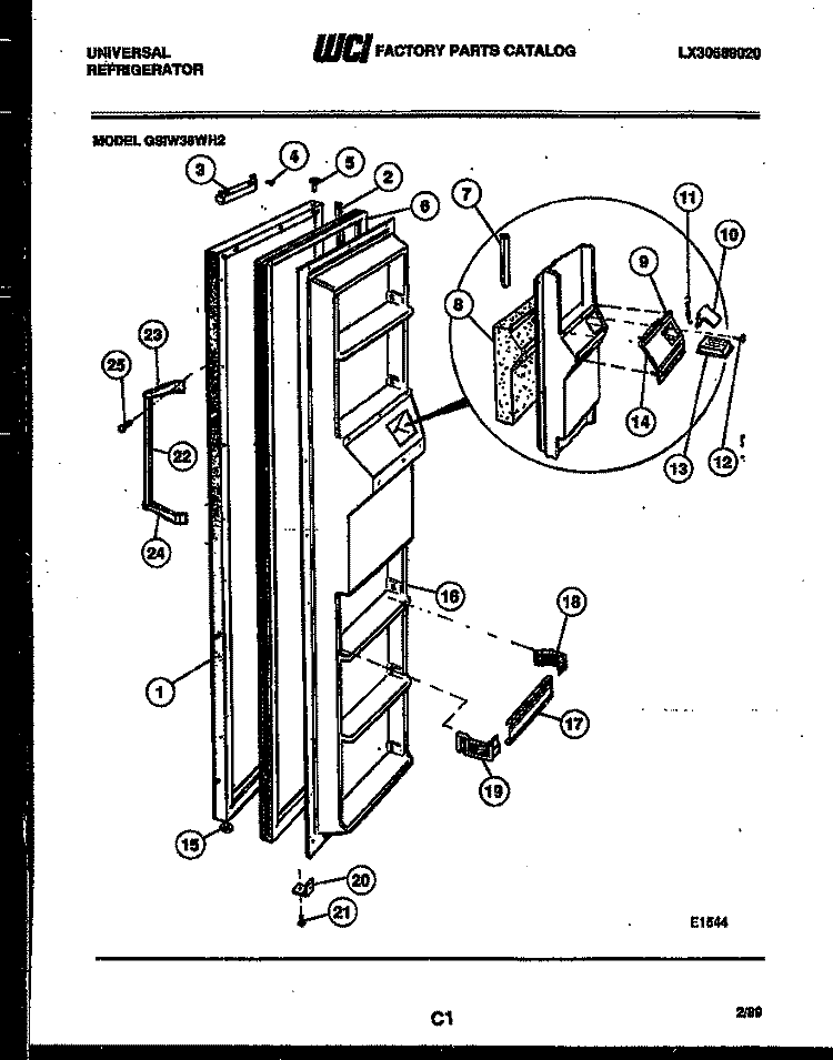 FREEZER DOOR PARTS Diagram and Parts List for GSIW36WHW2  Frigidaire Refrigerator