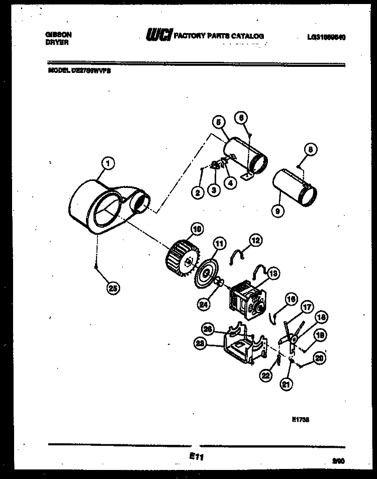 MOTOR AND BLOWER PARTS Diagram and Parts List for DE27S6WVFB  Gibson Dryer