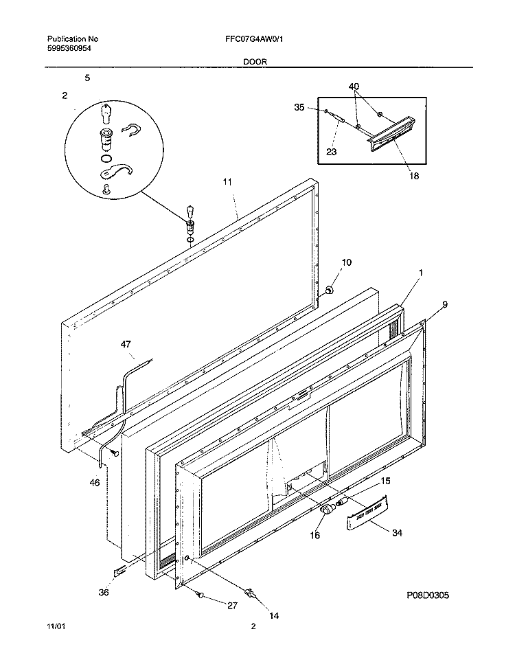 DOOR Diagram and Parts List for FFC07G4AW1  Frigidaire Freezer