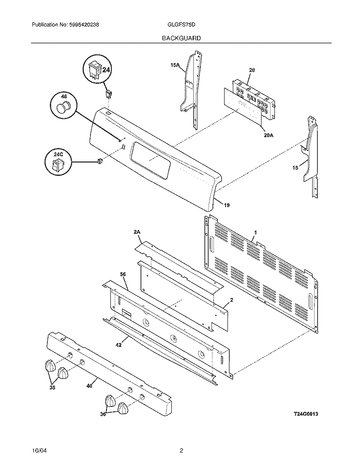 BACKGUARD Diagram and Parts List for GLGFS75DQA  Frigidaire Range