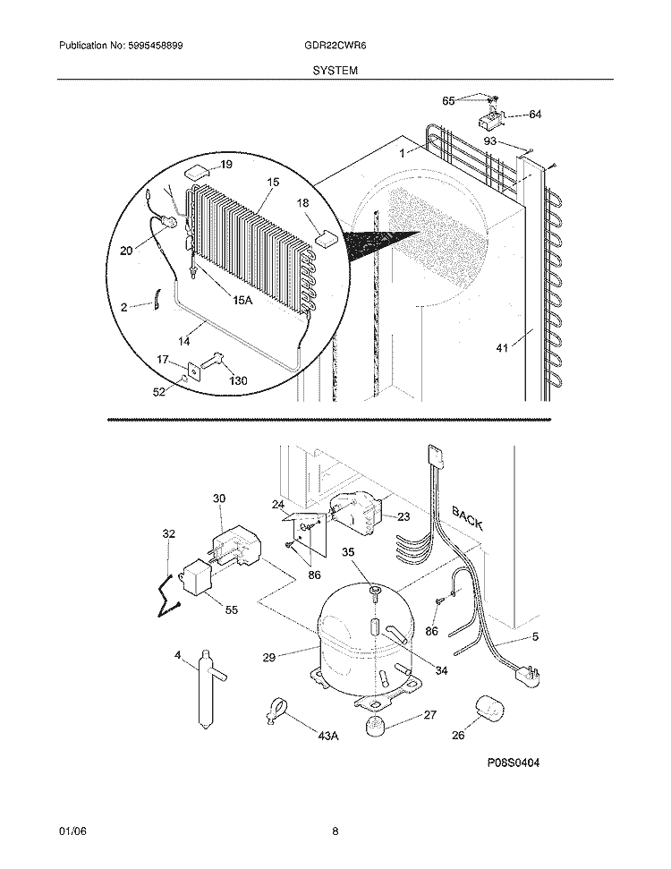 SYSTEM Diagram and Parts List for GDR22CWR6  Frigidaire Refrigerator