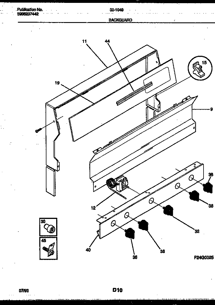 BACKGUARD Diagram and Parts List for 30-1049-23-08  Tappan Range