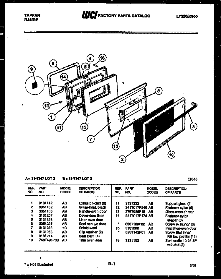 COOKTOP PARTS Diagram and Parts List for 31-2537-23-03  Tappan Range