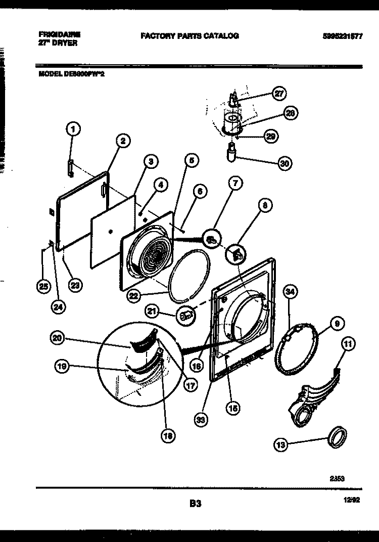 DOOR PARTS Diagram and Parts List for DE8600PW2  Frigidaire Dryer
