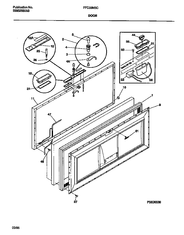 DOOR Diagram and Parts List for FFC05M5CW1  Frigidaire Freezer