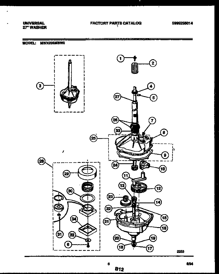 TRANSMISSION PARTS Diagram and Parts List for MWX233MBD0  Frigidaire Washer