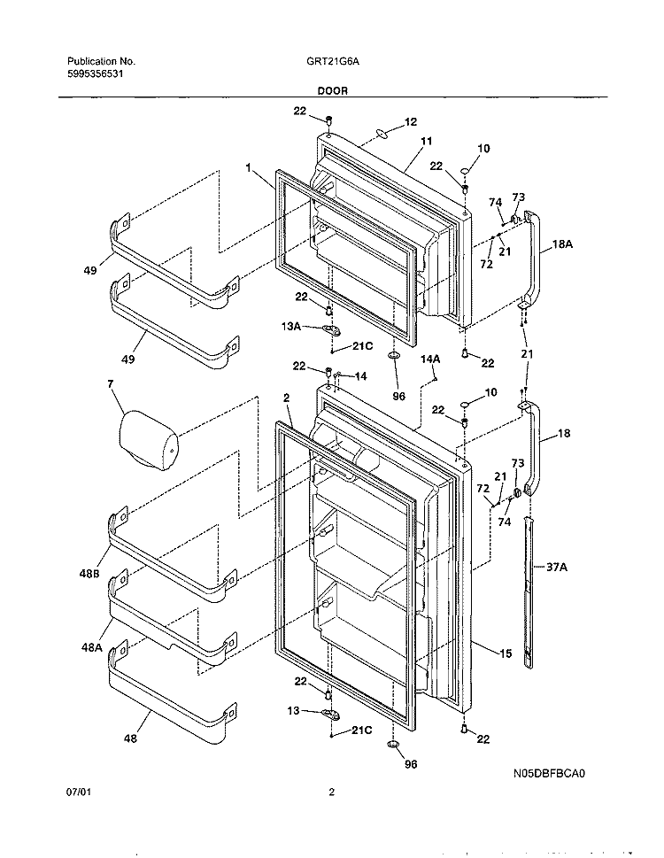 DOOR Diagram and Parts List for GRT21G6AQ1  Gibson Refrigerator