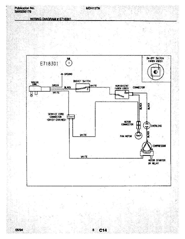 WIRING DIAGRAM Diagram and Parts List for MDH13TN2  Frigidaire Dehumidifier