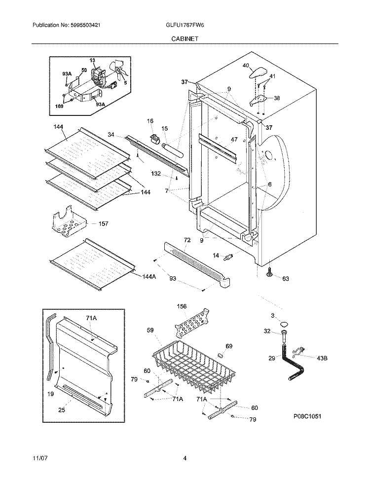 CABINET Diagram and Parts List for GLFU1767FW6  Frigidaire Freezer