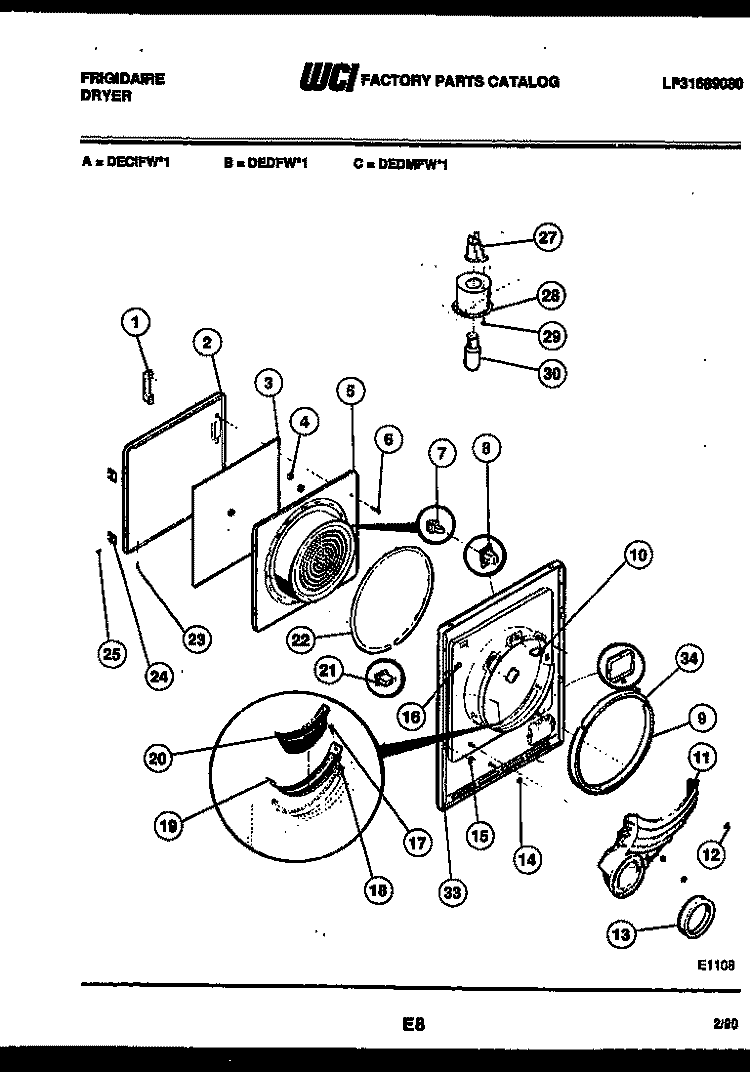 DOOR PARTS Diagram and Parts List for DECIFW1  Frigidaire Dryer