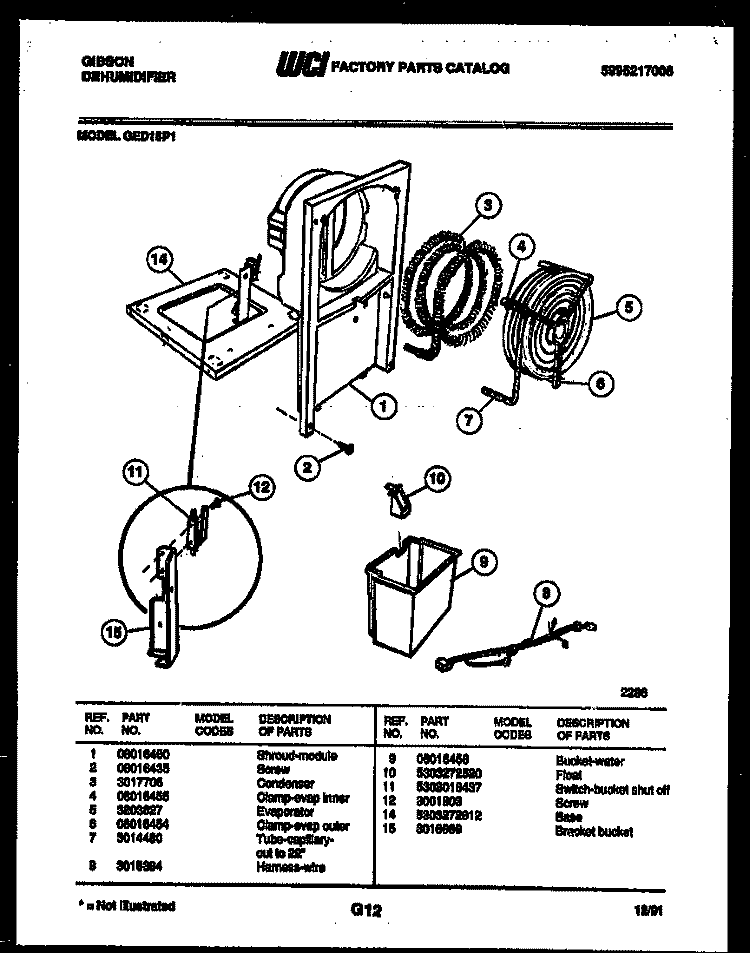 WATER AND CONDENSING PARTS Diagram and Parts List for GED15P1  Gibson Dehumidifier