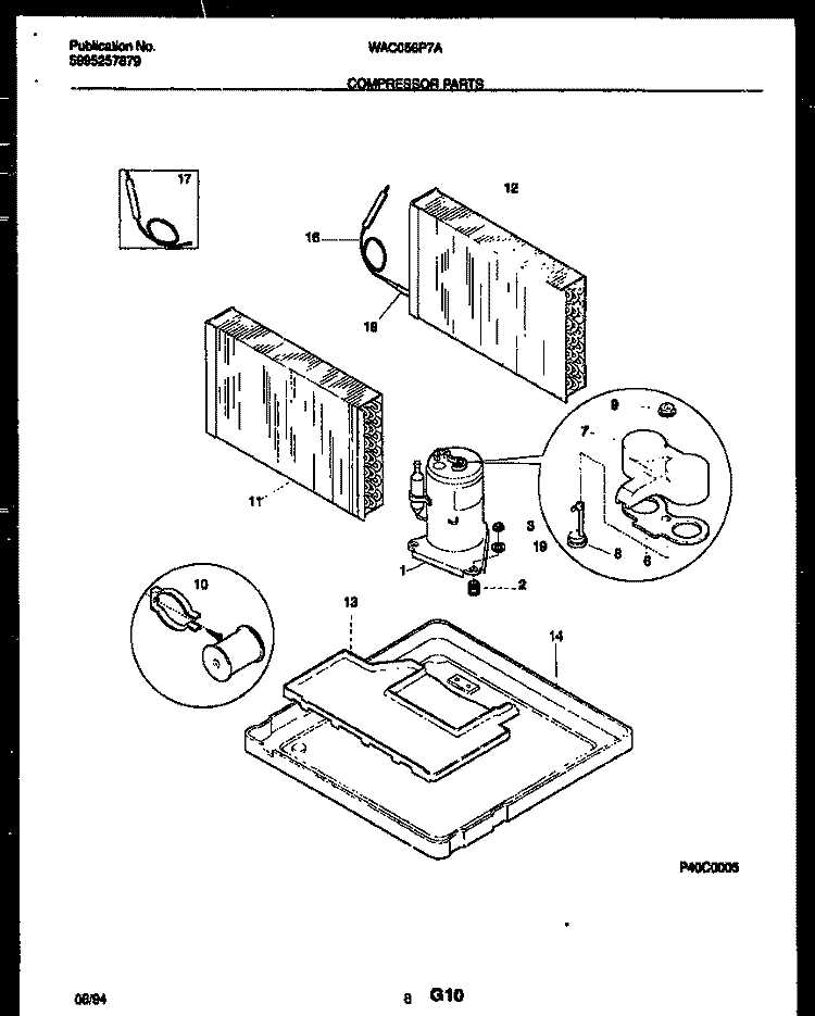 COMPRESSOR PARTS Diagram and Parts List for WAC056P7A2  Frigidaire Air Conditioner