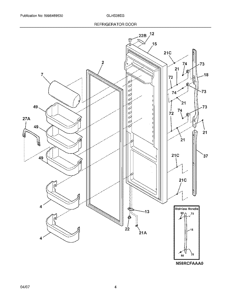 REFRIGERATOR DOOR Diagram and Parts List for GLHS38EGSB3  Frigidaire Refrigerator