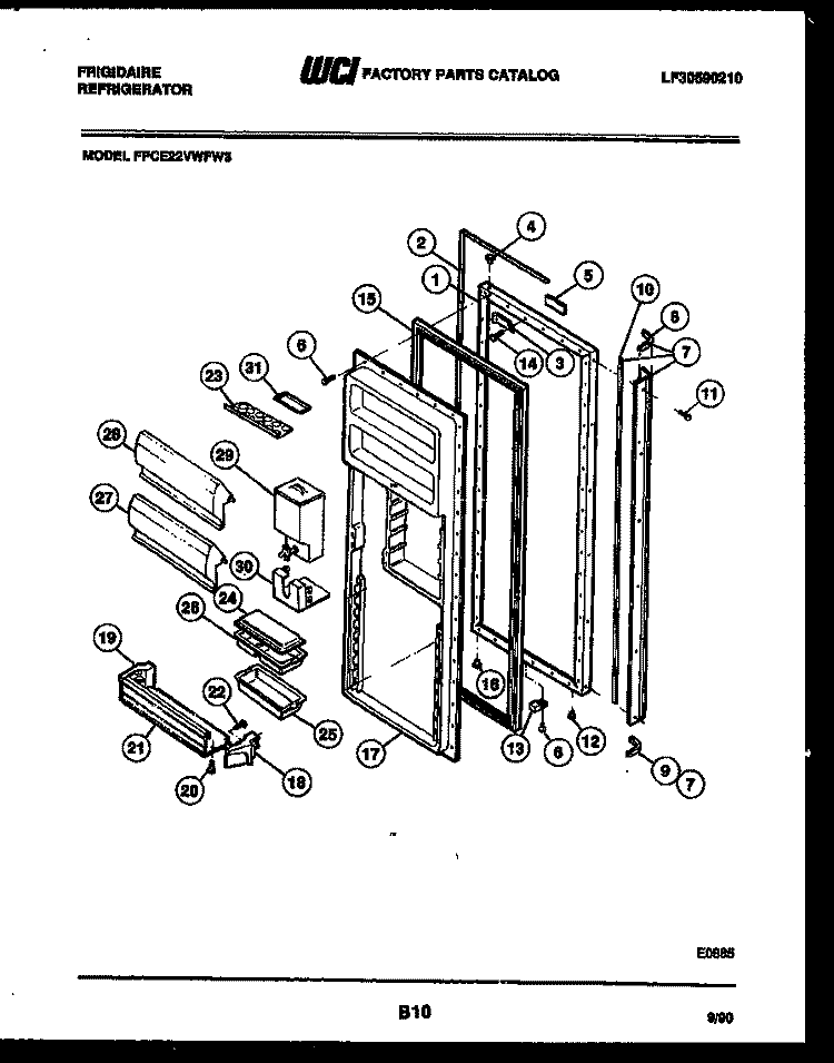REFRIGERATOR DOOR PARTS Diagram and Parts List for FPCE22VWFH3  Frigidaire Refrigerator