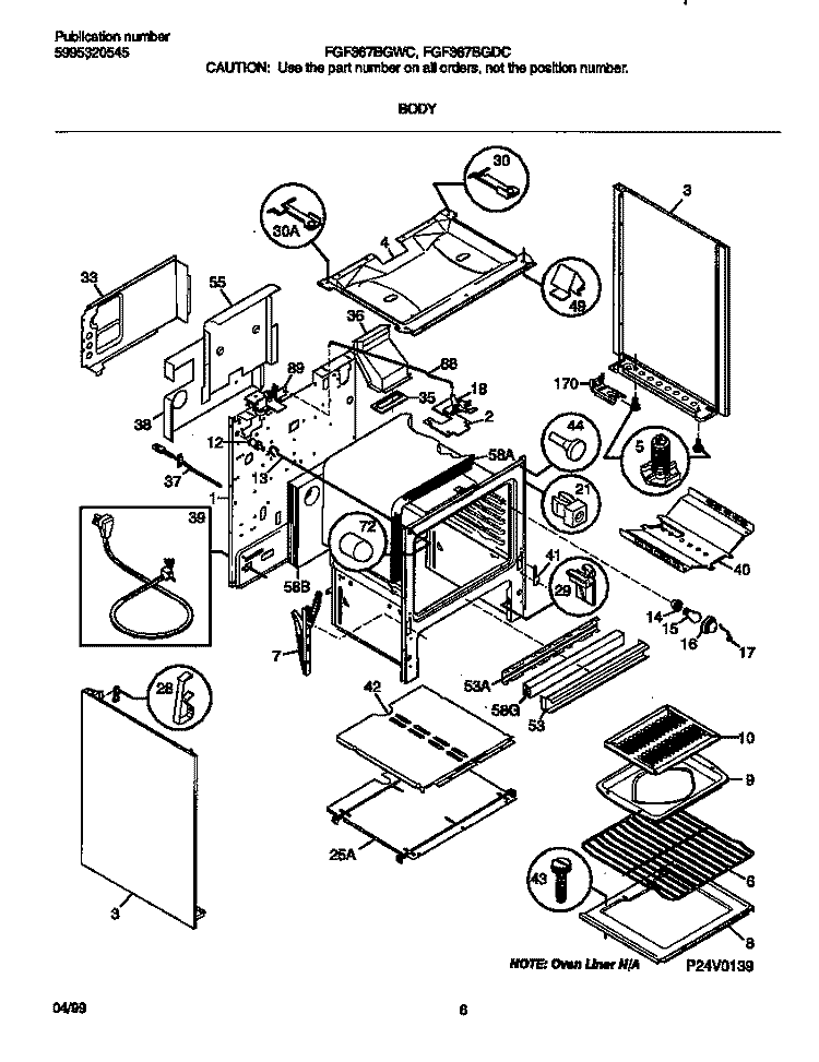 BODY Diagram and Parts List for FGF367BGDC  Frigidaire Range