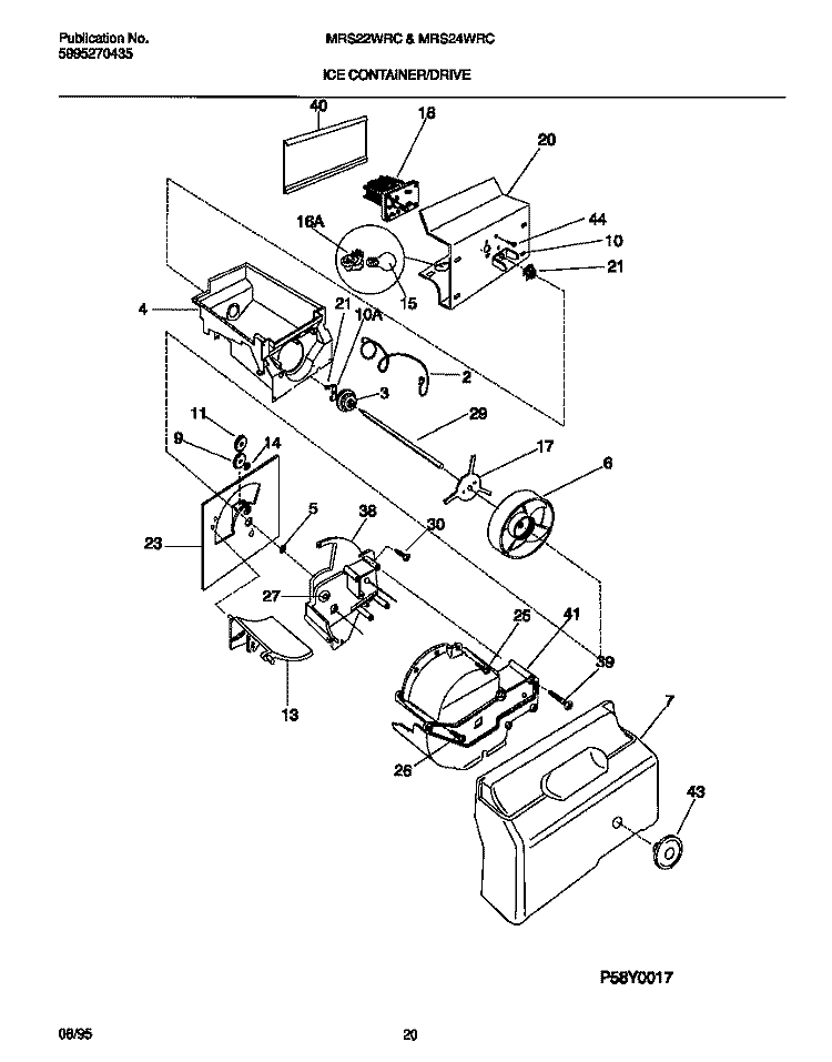 ICE CONTAINER / DRIVE Diagram and Parts List for MRS22WRCD1  Frigidaire Refrigerator
