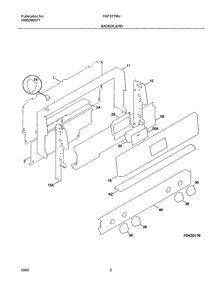 BACKGUARD Diagram and Parts List for FGF377WJCB  Frigidaire Range
