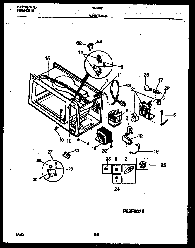 FUNCTIONAL PARTS Diagram and Parts List for 56-8492-10-03  Tappan Microwave