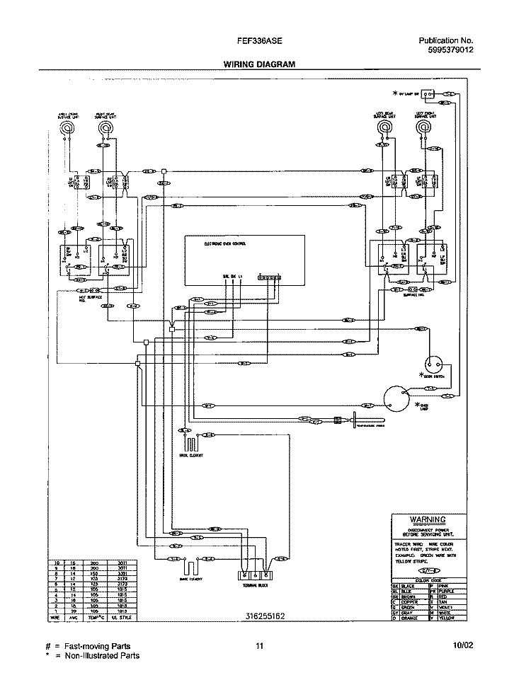 WIRING DIAGRAM Diagram and Parts List for FEF336ASE  Frigidaire Range