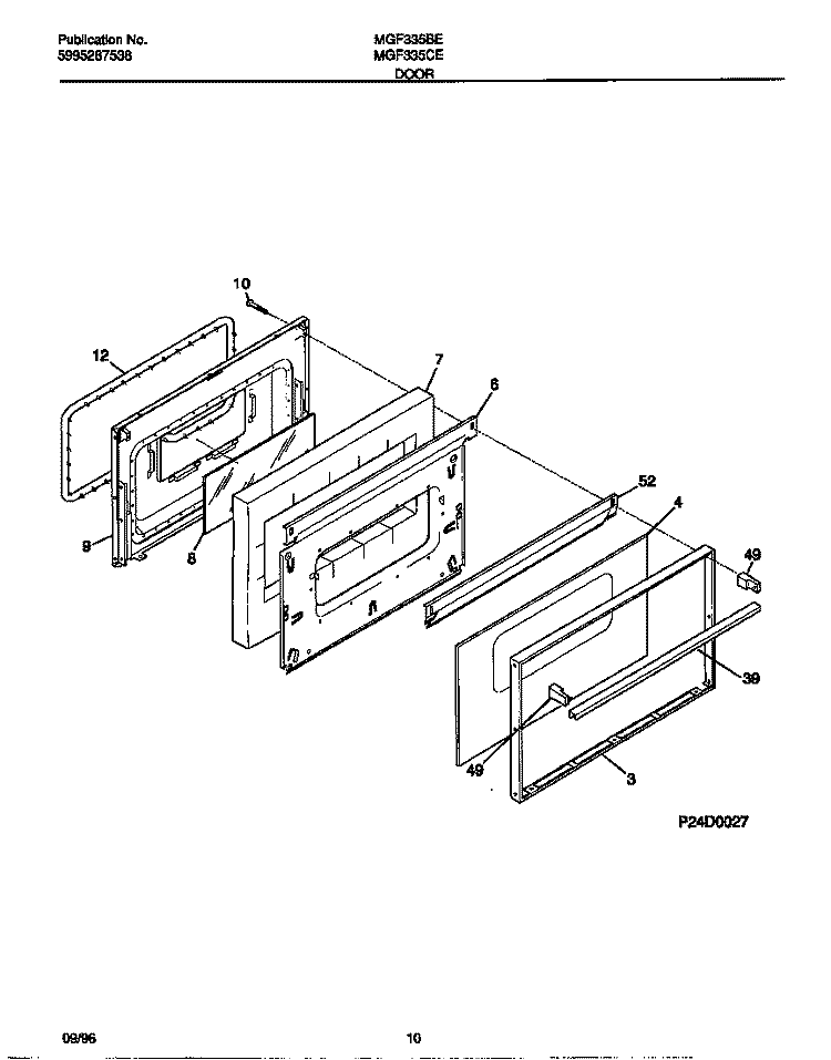 DOOR Diagram and Parts List for MGF335CESA  Frigidaire Range