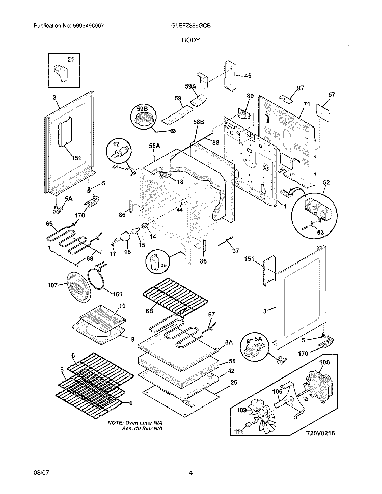 BODY Diagram and Parts List for GLEFZ389GCB  Frigidaire Range